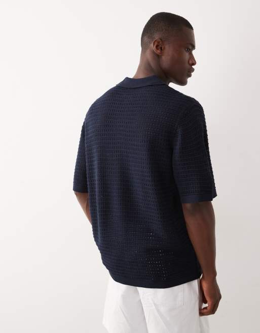 ASOS DESIGN relaxed knit button through in navy, 5 of 5
