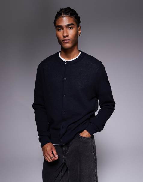 ASOS DESIGN relaxed knit crew cardigan in navy - view 1