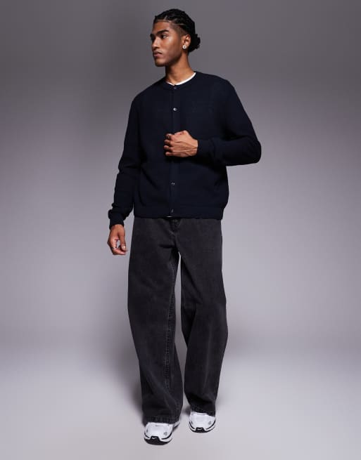 ASOS DESIGN relaxed knit crew cardigan in navy