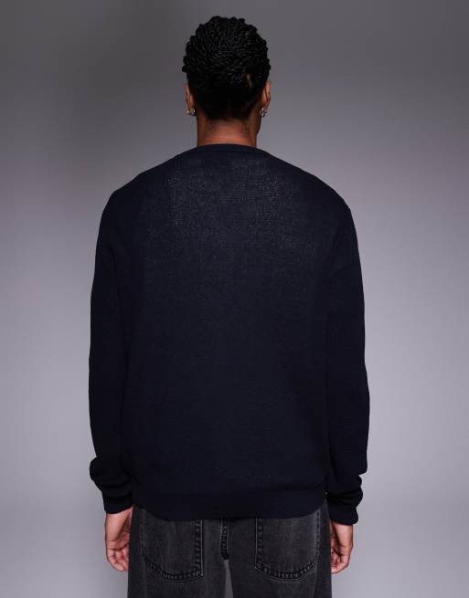ASOS DESIGN relaxed knit crew cardigan in navy