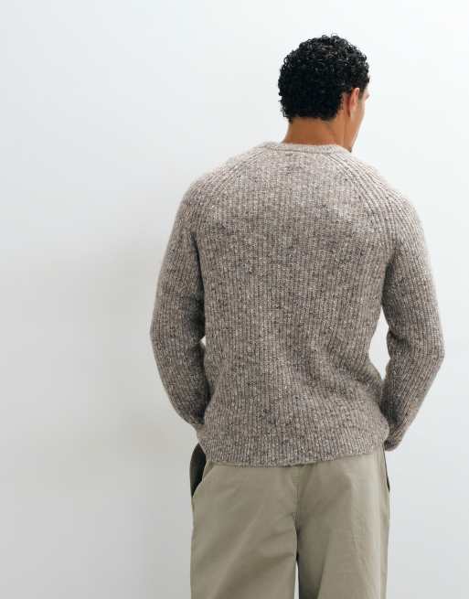ASOS DESIGN relaxed knit crew neck nep sweater in brown, 4 of 5