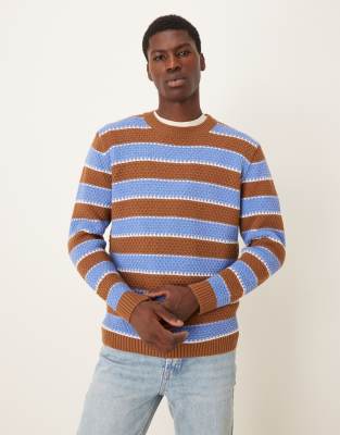 Asos Design Relaxed Knit Crew Neck Striped Sweater In Multi