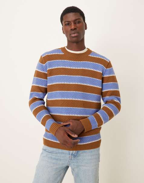 ASOS DESIGN relaxed knit crew neck striped sweater in navy - view 1