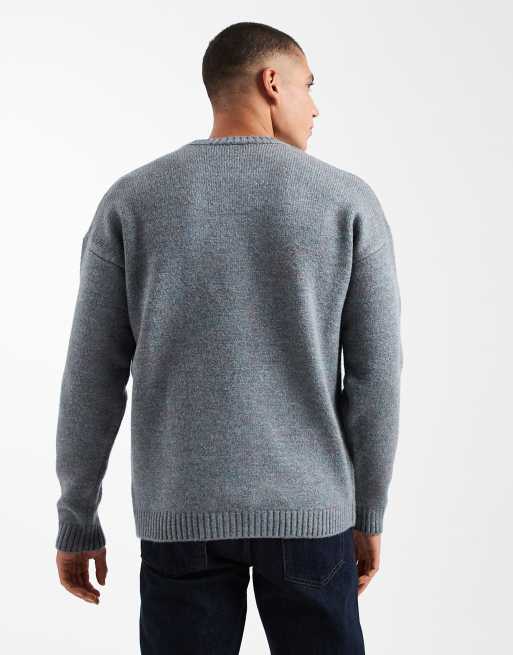 ASOS DESIGN relaxed knit crew neck sweater in blue heather, 3 of 5