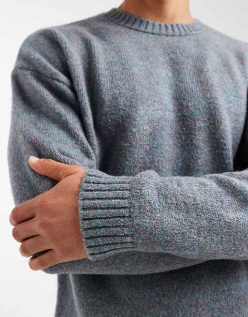 ASOS DESIGN relaxed knit crew neck sweater in blue heather, 5 of 5