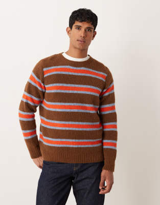 ASOS DESIGN relaxed knit crew neck sweater in brown and orange