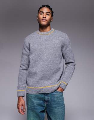 Asos Design Relaxed Knit Crew Neck Sweater In Gray