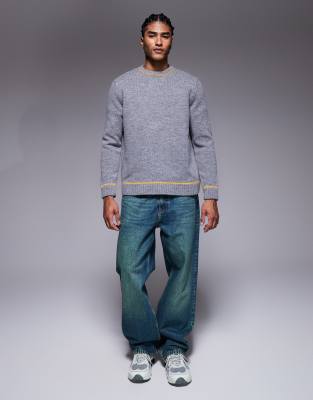 Asos Design Relaxed Knit Crew Neck Sweater In Gray