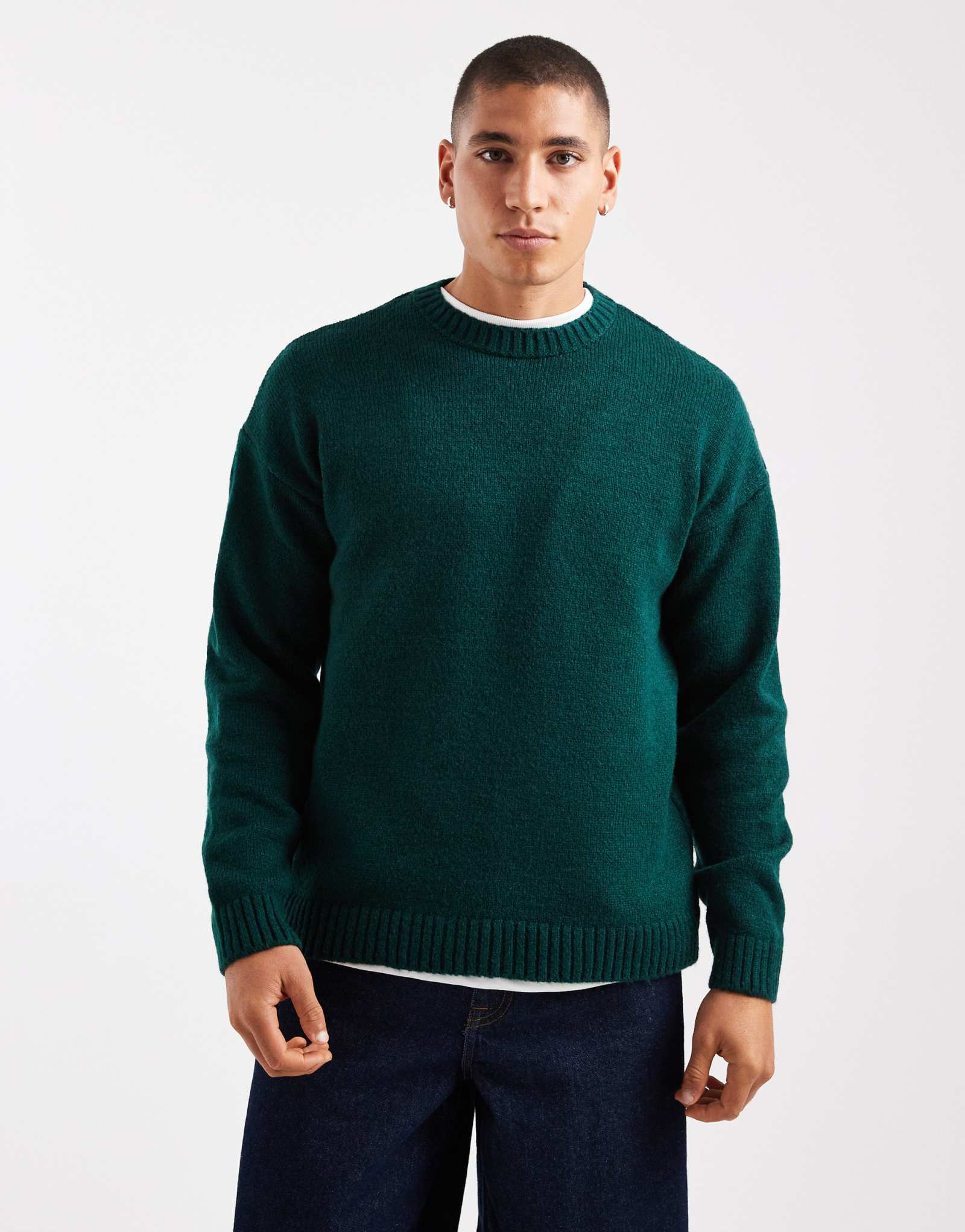 Темно-зеленый вязаный свитер с круглым вырезом от ASOS DESIGN свободного кроя