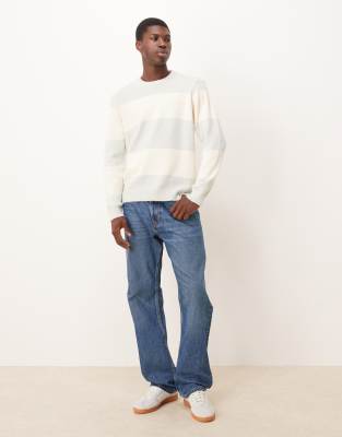 Asos Design Relaxed Knit Crew Neck Sweater In Gray