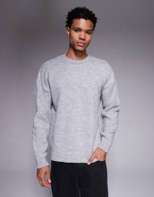Asos Design Relaxed Knit Crew Neck Sweater In Gray