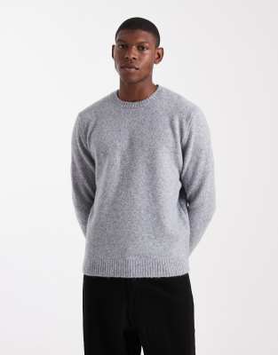 Asos Design Relaxed Knit Crew Neck Sweater In Gray