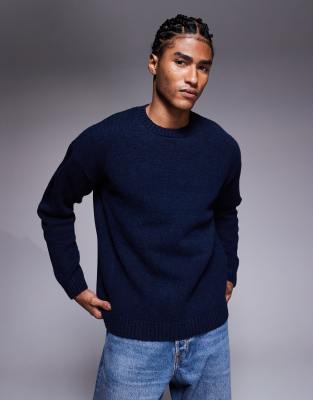 Asos Design Relaxed Knit Crew Neck Sweater In Blue