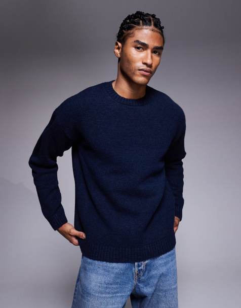 ASOS DESIGN relaxed knit crew neck sweater in navy - view 1