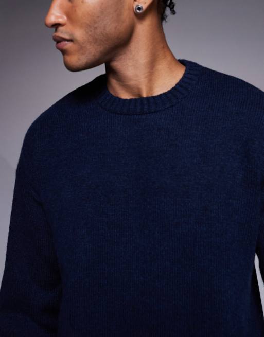 ASOS DESIGN relaxed knit crew neck sweater in navy | ASOS