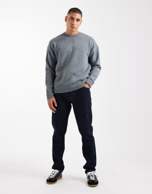 Asos Design Relaxed Knit Crew Neck Sweater In Gray