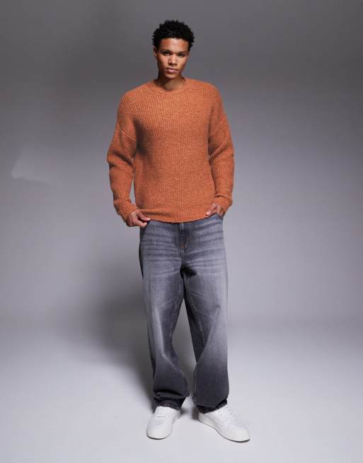 ASOS DESIGN relaxed knit crew neck sweater in rust, 2 of 5