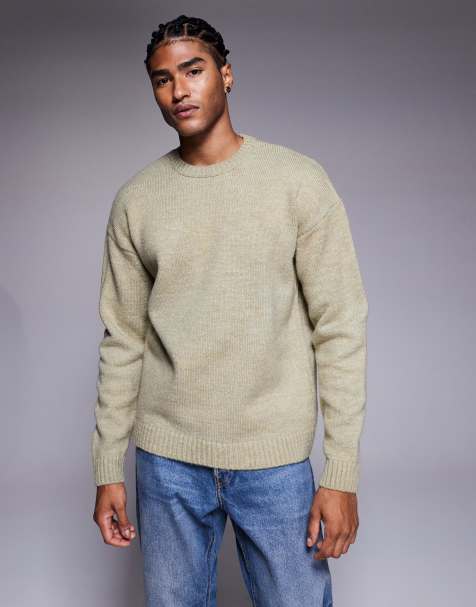 ASOS DESIGN relaxed knit crew neck sweater in sage green - view 1