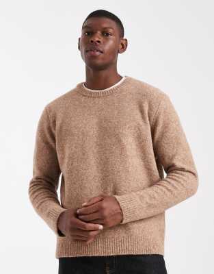 Asos Design Relaxed Knit Crew Neck Sweater In Brown