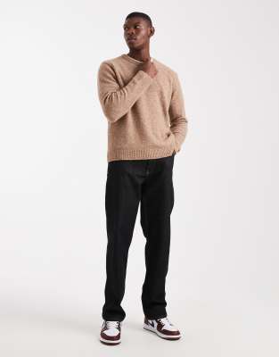 Asos Design Relaxed Knit Crew Neck Sweater In Brown