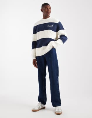 Asos Design Relaxed Knit Crew Neck Sweater With Vadella Embroidery In Multi