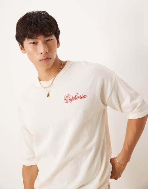 ASOS DESIGN relaxed knit crew neck T-shirt with chest embroidery in white - view 1