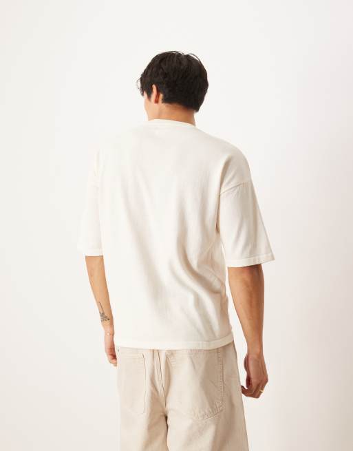 ASOS DESIGN relaxed knit crew neck T-shirt with chest embroidery in white