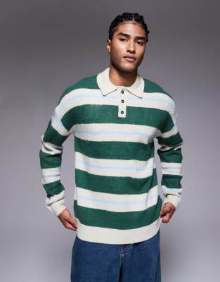 Asos Design Relaxed Knit Fluffy Polo Sweater In Multi