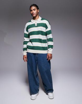 Asos Design Relaxed Knit Fluffy Polo Sweater In Multi