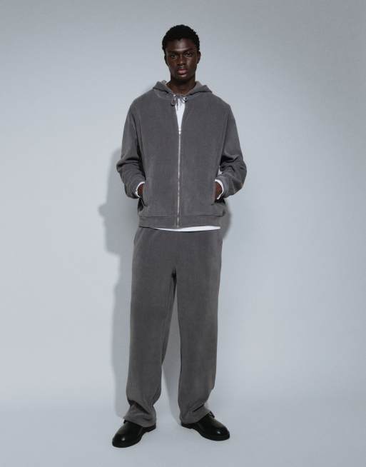 ASOS DESIGN relaxed knit funnel zip through nep cardigan in charcoal, 2 of 7