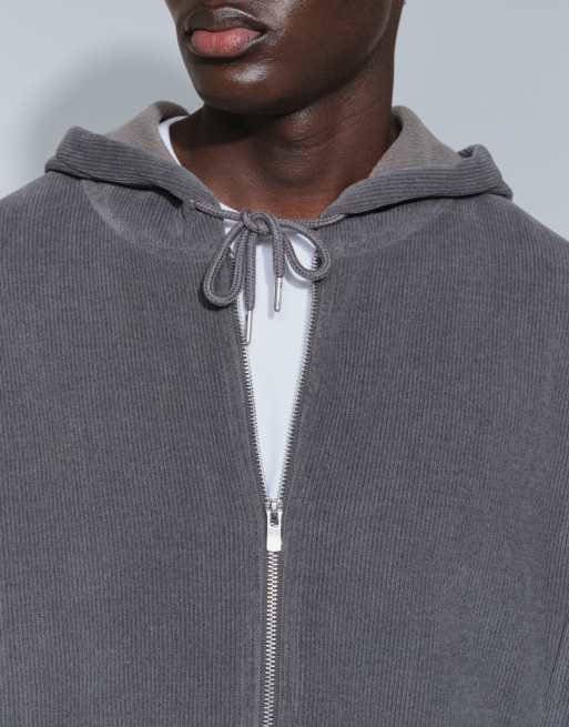 ASOS DESIGN relaxed knit funnel zip through nep cardigan in charcoal, 4 of 7