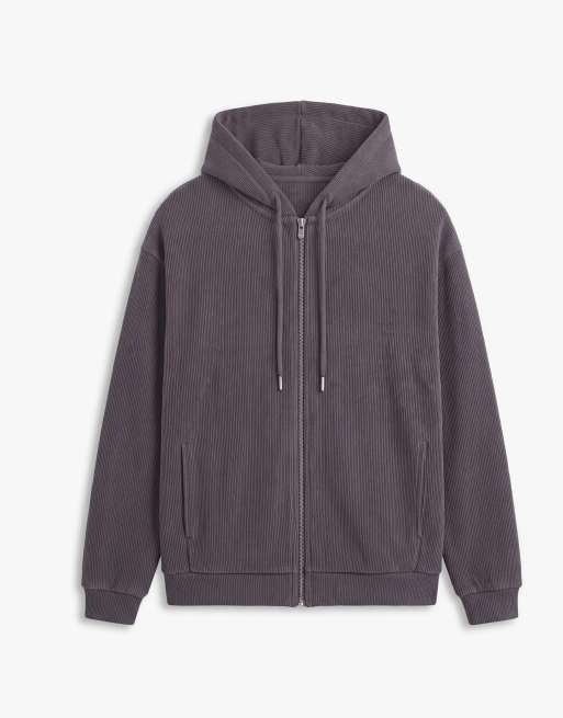 ASOS DESIGN relaxed knit funnel zip through nep cardigan in charcoal, 6 of 7
