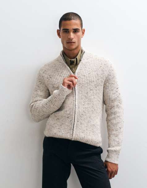 ASOS DESIGN relaxed knit funnel zip up nep cardigan in oatmeal - view 1
