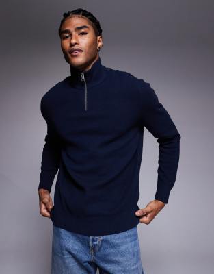 Asos Design Relaxed Knit Half Zip Sweater In Blue