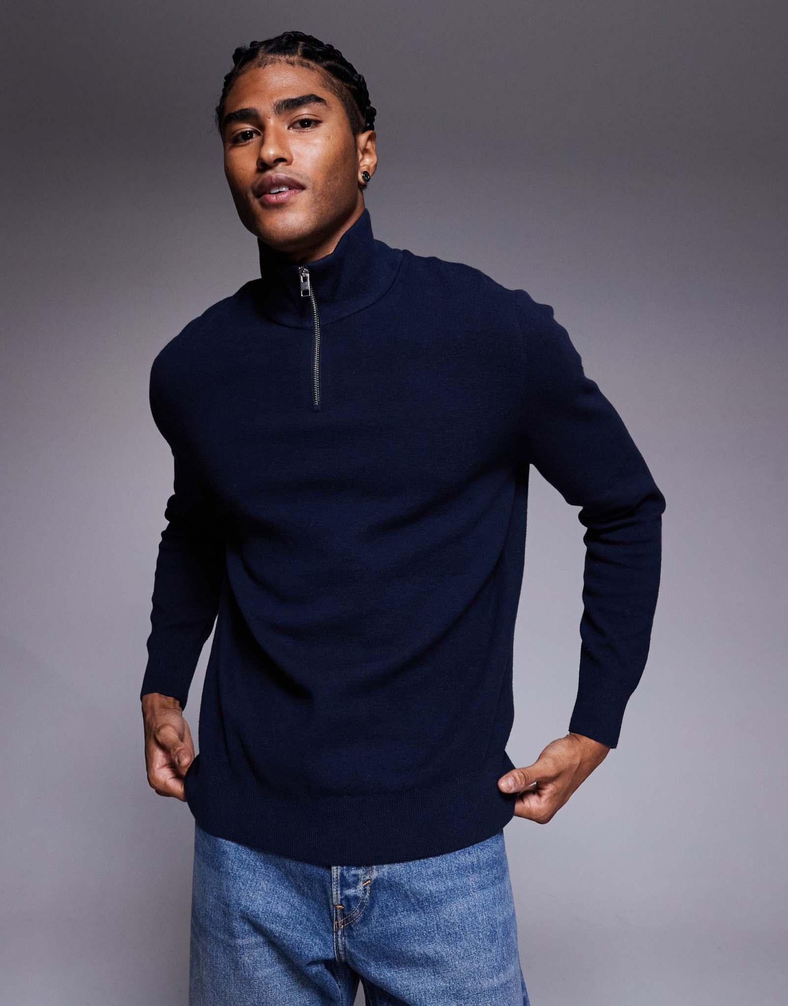 Темно-синий свитер свободного кроя на молнии ASOS DESIGN