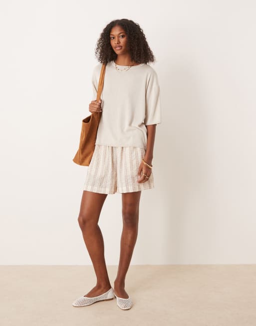 ASOS DESIGN relaxed knit linen mix t-shirt in stone, 4 of 4