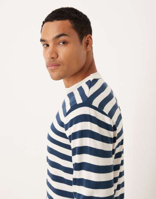 ASOS DESIGN relaxed knit long sleeve crew neck T-shirt in navy and white stripe, 4 of 5
