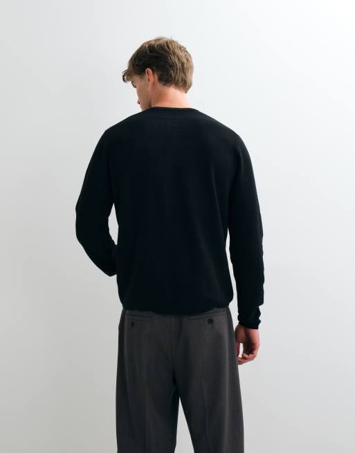 ASOS DESIGN relaxed knit long sleeve texture henley T-shirt in black, 4 of 5