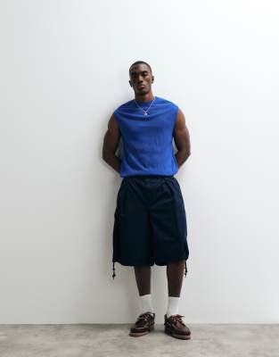 Asos Design Relaxed Knit Mesh Tank In Blue