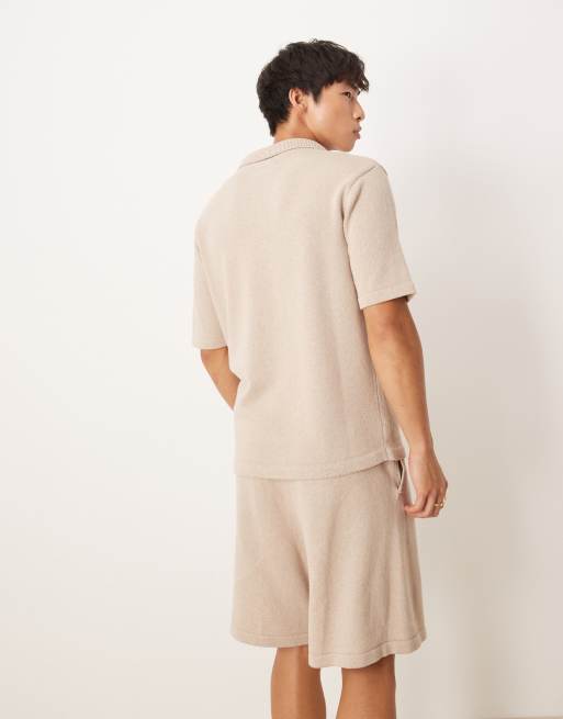 ASOS DESIGN relaxed knit notch neck polo in mink - part of a set