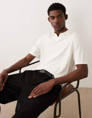 Asos Design Relaxed Knit Notch Neck Polo In White