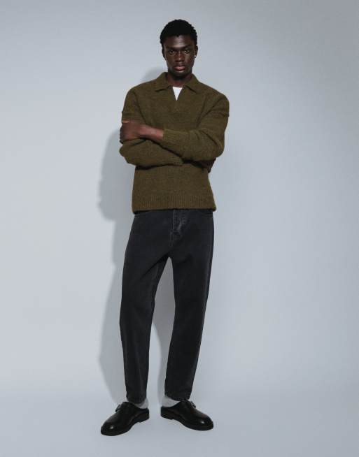 ASOS DESIGN relaxed knit notch neck sweater in khaki, 5 of 9