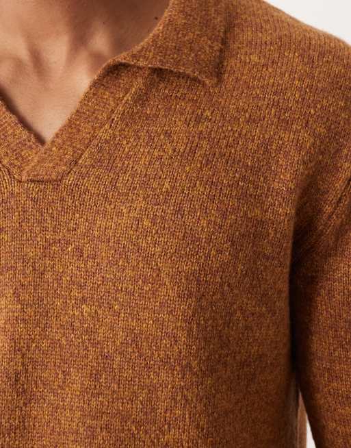 ASOS DESIGN relaxed knit notch neck sweater in tan, 5 of 5