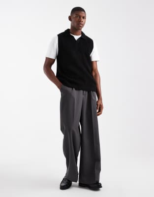 Asos Design Relaxed Knit Notch Neck Tank In Black