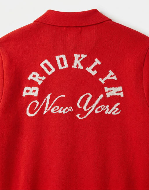 ASOS DESIGN relaxed knit notch neck with graphic in red, 8 of 9