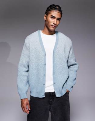 Asos Design Relaxed Knit Ombre Cardigan In Blue