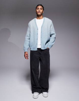 Asos Design Relaxed Knit Ombre Cardigan In Blue