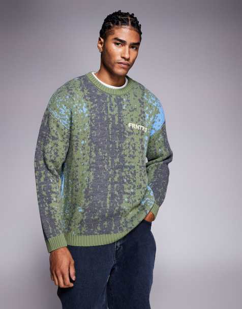 ASOS DESIGN relaxed knit ombre sweater with FRNTRS embroidery in multi - view 1