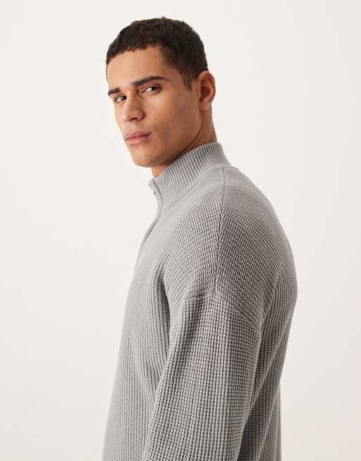 ASOS DESIGN relaxed knit pique funnel neck sweater in light gray, 4 of 5