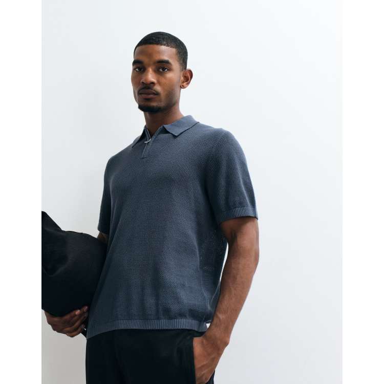 トップス ANR POCKET DESIGN POLO KNIT Aran-Knit Cotton Polo-Collar